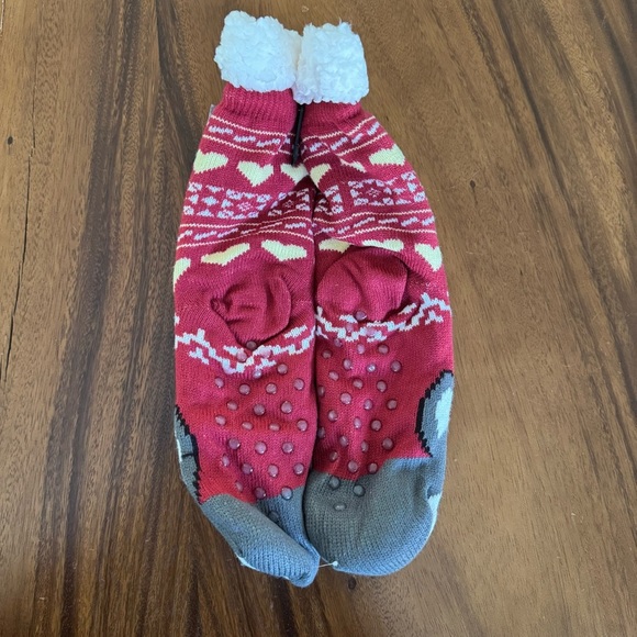 French Dog Sherpa Critter Socks - Red, yellow, white, and Gray tones OS - Picture 3 of 3